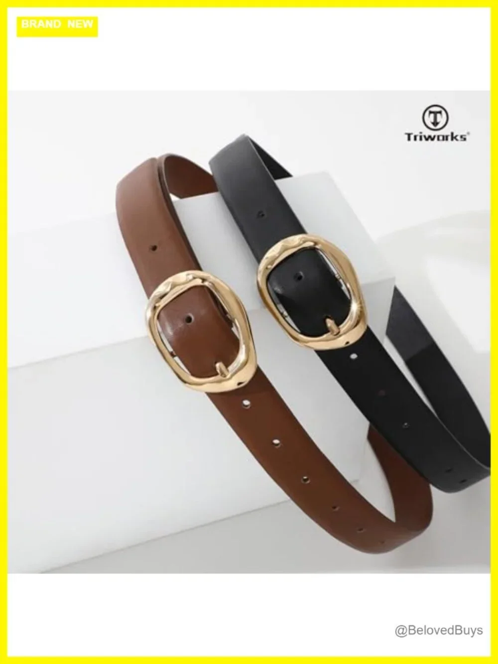 2 Pack Faux Leather Belts for Women with Gold Buckle